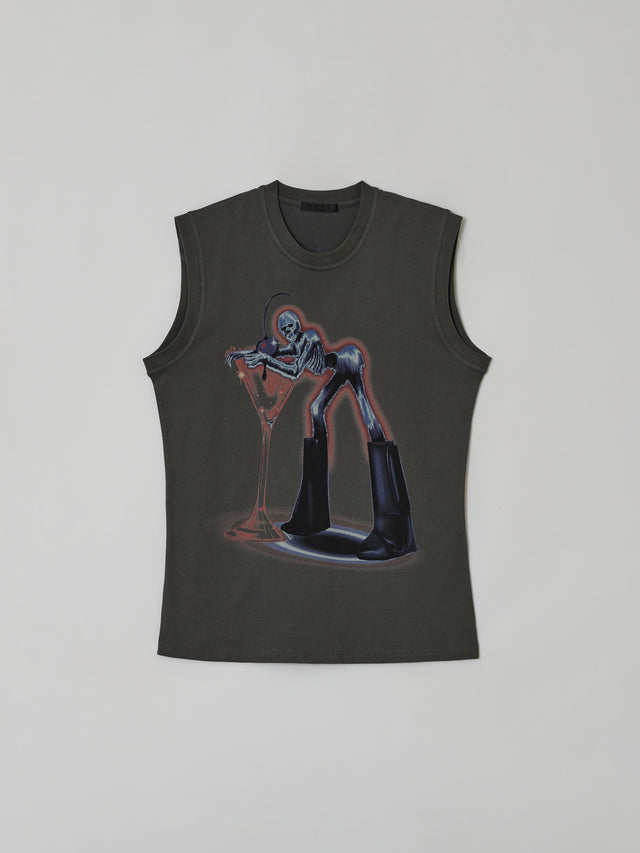 AW23 FURRY SKELETON PRINT SLEEVELESS TOP (-30%)