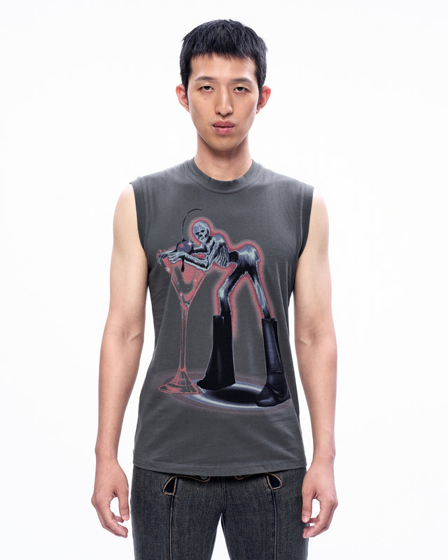 AW23 FURRY SKELETON PRINT SLEEVELESS TOP (-30%)