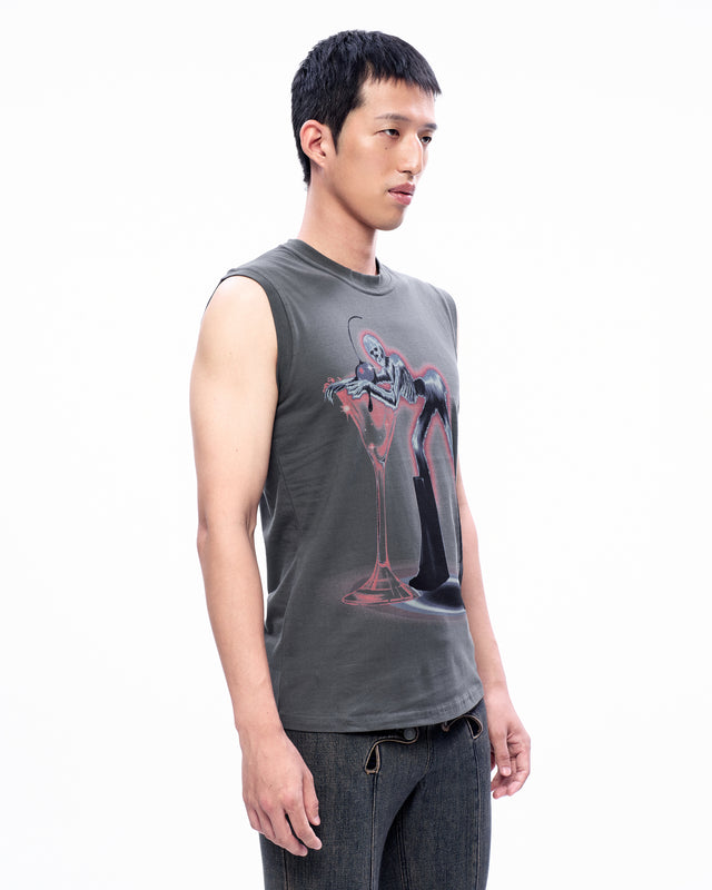 AW23 FURRY SKELETON PRINT SLEEVELESS TOP (-30%)