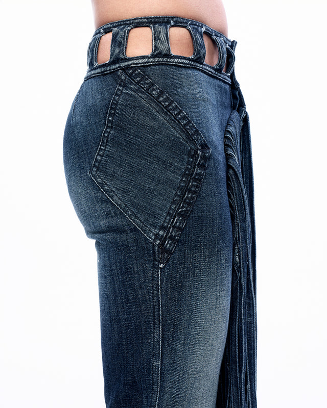 SS22 FRONT CIRCLE PANEL FRINGE JEANS (-40%)