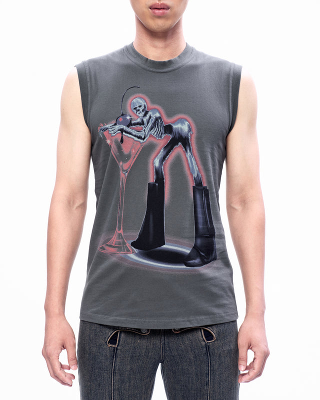 AW23 FURRY SKELETON PRINT SLEEVELESS TOP (-30%)